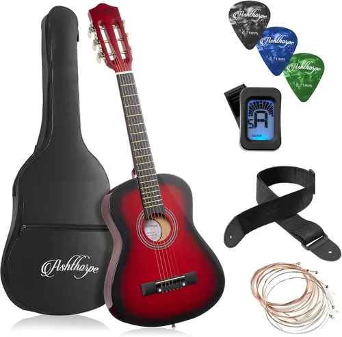 Miniatura 16 de Ashthorpe - Paquete de guitarra acústica para principiantes de 30 pulgadas (negro), kit básico de iniciación con funda, cuerdas, correa, afinador