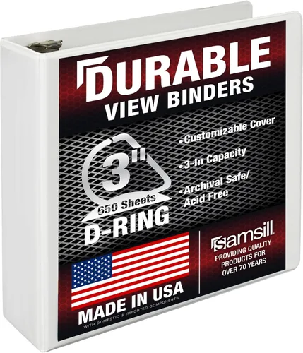 Miniatura 160 de Samsill Carpeta duradera de 1.5 pulgadas, fabricada en los Estados Unidos, carpeta de anillos en D, carpeta transparente personalizable, color rojo