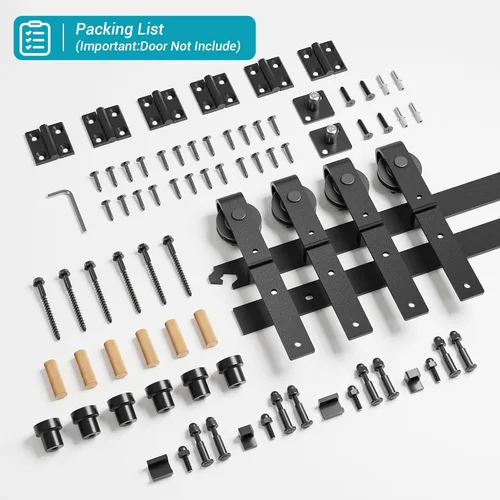 Miniatura 8 de Kit de herrajes para puerta de granero plegable deslizante BONIKLUBA de 48", suave y silencioso, rodillo negro montado lateralmente, fácil