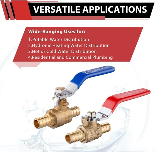 Miniatura 5 de Paquete de 2 válvulas de bola EFIELD Pex Brass de 1/2 pulgada con cierre de puerto completo, caliente y frío, (VALVE001)