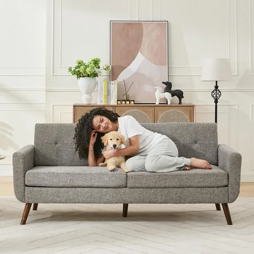 Miniatura 6 de Tbfit Sofá de dos plazas, sofás de estilo de mediados de siglo, sofá pequeño de bouclé para sala de estar, dormitorio, oficina, muebles tapizados