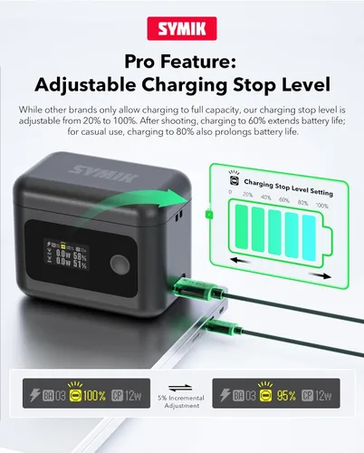 Miniatura 7 de Hub de cargador de batería inteligente para accesorios de aire Insta360 X4, estuche de carga rápida dual de 24 W con pantalla LCD, muestra batería