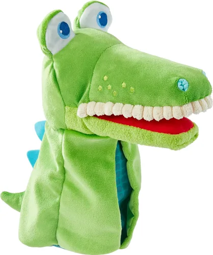 HABA Marioneta de mano – Eat it Up Croco juguete interactivo para espectáculos de marionetas con bolsa de vientre para contar historias, actividades