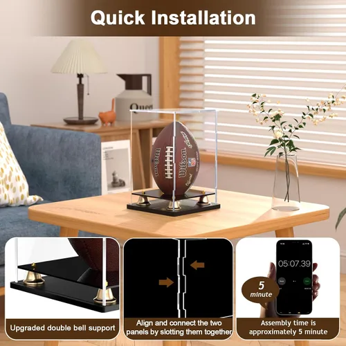 Miniatura 3 de Vitrina de fútbol de tamaño completo, vitrinas de acrílico transparente con base negra de doble capa, caja transparente de acrílico vertical