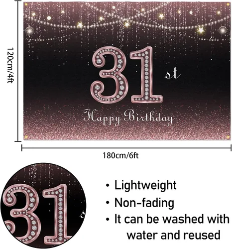 Miniatura 2 de HAMIGAR Fondo de pancarta de feliz cumpleaños número 31 de 6 x 4 pies, decoraciones de cumpleaños de 31 años, suministros de fiesta para mujeres
