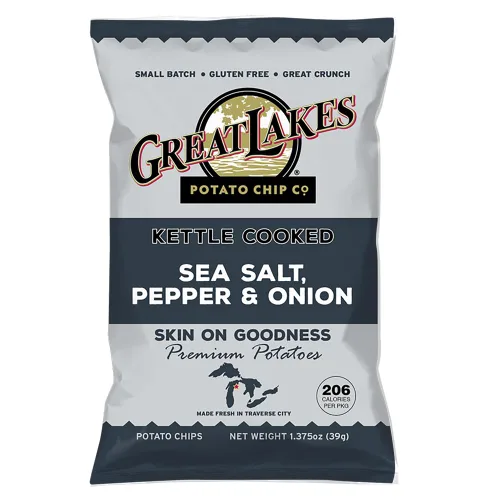 Miniatura 4 de Great Lakes Potato Chip Co. Patatas fritas cocidas con sal marina, pimienta y cebolla, tamaño individual (paquete de 40, bolsas de 1.375 onzas)