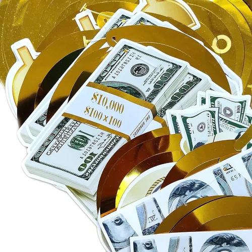 Miniatura 5 de Kit de decoración temática de dinero, carteles de billetes de dólar, pancarta de cumpleaños y espirales colgantes, símbolo de moneda