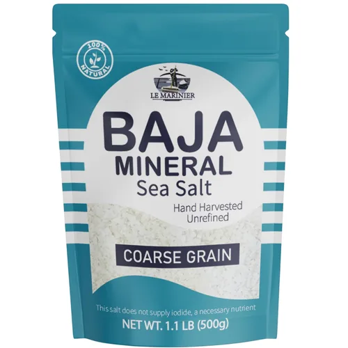 Le Marinier - Sal marina mineral de Baja, grano grueso, 1.1 lb - 18 oz | 100% Natural y sin refinar | Sal marina auténtica de Baja, rica en