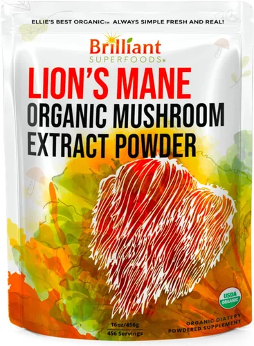 Ellie's Best Lions Mane - Suplemento en polvo de extracto de hongos orgánico - Doble extracción para 10 veces de potencia - Puro sin rellenos - 16