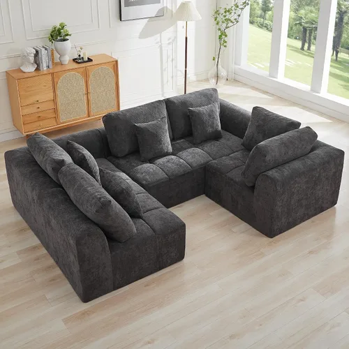 Miniatura 29 de Sofás modulares deshuesados de 140 pulgadas para sala de estar, sofá modular modular de nube comprimida, sofá moderno en forma de U de 9 plazas Gris