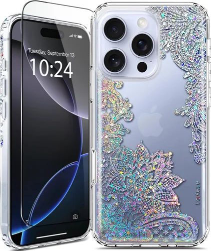 Miniatura 17 de Funda para iPhone 16, con protector de pantalla, linda para mujeres y niñas, funda protectora de grado militar de 10 pies para iPhone 16, funda