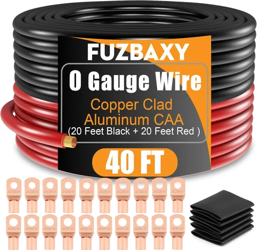 Miniatura 13 de Cable de alambre de calibre 0 de 40 pies de aluminio revestido de cobre, Cable de batería 1/0, Conectores de terminales tipo oreja, Tubo
