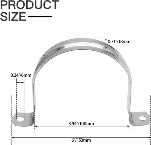 Miniatura 2 de Bonsicoky 5 correas de tubo rígido M100, 4 pulgadas de acero inoxidable con 2 agujeros para cable U abrazadera de tubo para fijación de tuberías