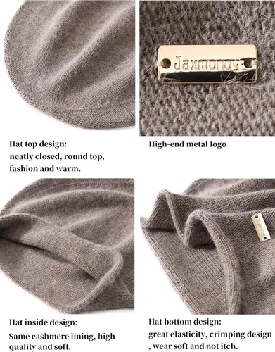 Miniatura 5 de jaxmonoy Gorro de punto holgado de cachemira para mujer, gorro de invierno suave y cálido de lana para mujer