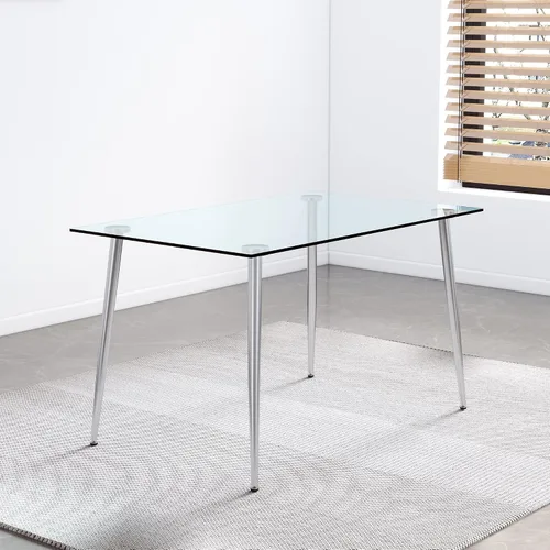 Miniatura 8 de Mesa de comedor rectangular moderna y minimalista de cristal para 4 y 6 personas con mesa de vidrio templado de 0.31 pulgadas y patas de metal