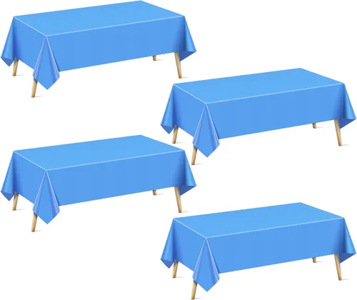 Miniatura 14 de Just Shimmer Mantel rectangular de 4 piezas, 54 x 72 pulgadas, color liso, impermeable y a prueba de derrames, mantel de fiesta duradero