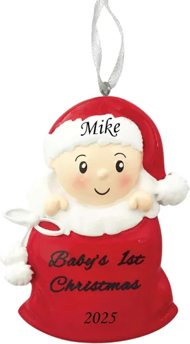 Miniatura 10 de Adorno personalizado para bebé niño en pijama con copo de nieve 2024, adorno para primer árbol de Navidad, decoración artesanal personalizada