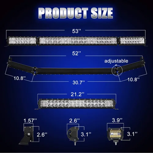 Miniatura 7 de Kit de barra de luz LED AUTOFEEL de 52 pulgadas + 22 pulgadas + 4 piezas de 4 pulgadas 32000LM 6000K barras de luz combo de haz de foco