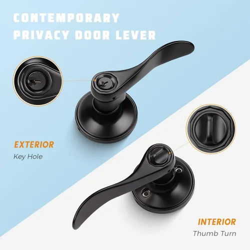 Miniatura 2 de Manija de puerta con llave y cerradura semejantes. Manija negra mate de puerta en combinación con llave. Manija de puerta estilo vintage negra, Negro
