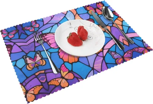 Miniatura 12 de Rectangular Placemats Set of 4, Heat Resistant Black Eagle Printed Kitchen Dining Table Mats