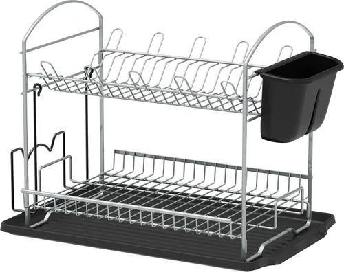 Miniatura 2 de Simple Houseware Secador de platos de 2 niveles con escurridor, plateado Plata