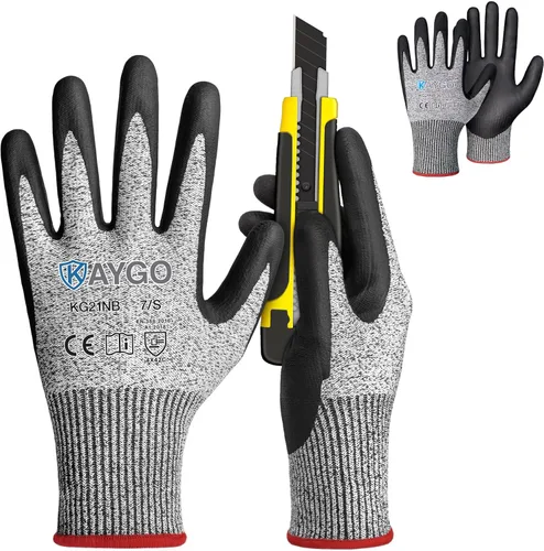 KAYGO 2 pares de guantes de trabajo resistentes a cortes para hombres y mujeres, guantes de corte ANSI A3, guantes de trabajo de seguridad de Gris