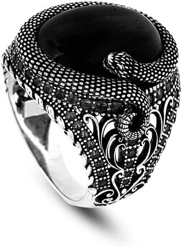 Mens Handmade Ring, Black Onyx Men's Ring, Snake Ring, Black Onyx Ring Sterling Silver, Mens Onyx Snake Ring, Gift for Boyfriend