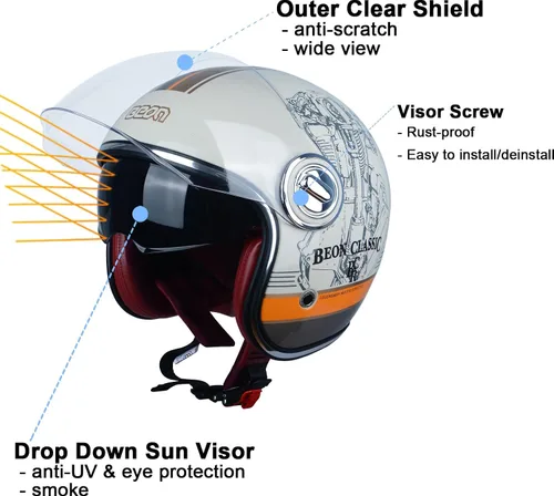 Miniatura 2 de Casco de motocicleta de cara abierta para adultos, aprobado por DOT, casco vintage 3/4 medio Vespa con doble visera para hombres y mujeres