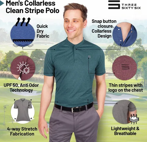 Miniatura 5 de Three Sixty Six Polo de golf de manga corta para hombre, ligero, absorbe la humedad, secado rápido, tejido elástico