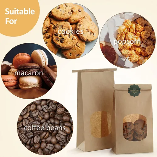 Miniatura 3 de BagDream Bolsas de panadería con ventana, 100 bolsas de papel kraft de 4.5 x 2.36 x 9.6 pulgadas, para ventana de grano de café, galletas