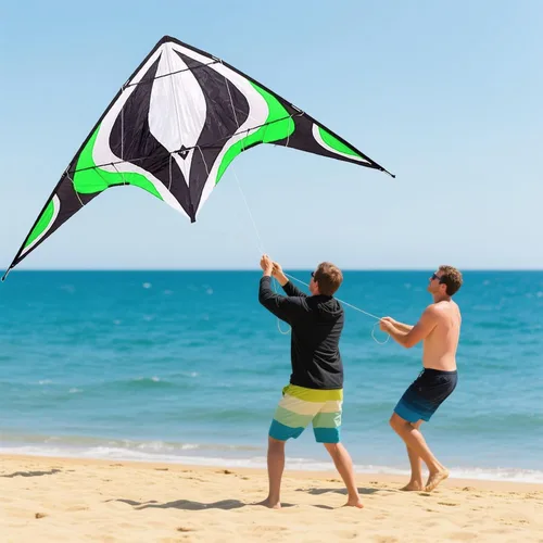 Miniatura 3 de Babyeden Cometa grande de doble línea, cometa deportiva de nivel básico de 84 pulgadas de ancho para adultos y adolescentes Verde