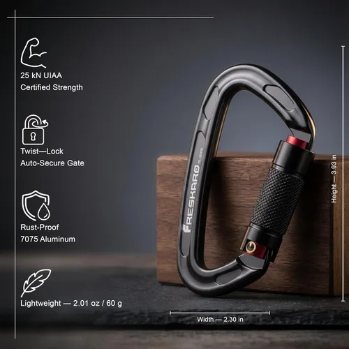 Miniatura 2 de FresKaro Clips de mosquetón de escalada con bloqueo automático de 25 KN con certificación UIAA, bloqueo giratorio y mosquetones resistentes