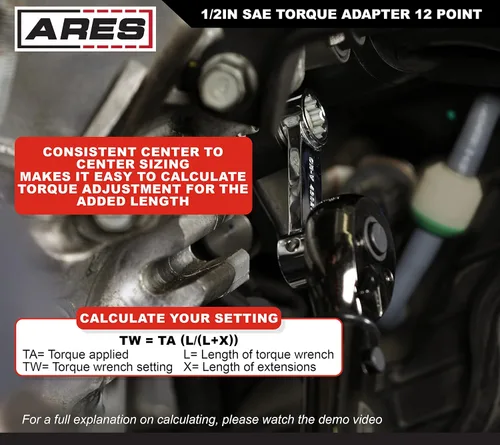 Miniatura 3 de ARES 43020 – Adaptador de extensión de llave dinamométrica de 1/2 pulgada de 12 puntas con extremo en caja – Accionamiento de 3/8 pulgadas