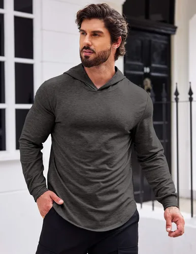 Miniatura 2 de COOFANDY Sudadera con capucha de entrenamiento de moda para hombre, ajuste muscular, mezcla de algodón, sudaderas de gimnasio de color sólido