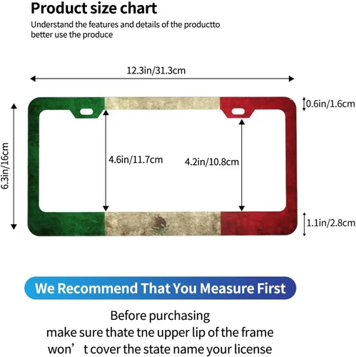 Miniatura 2 de Marco de matrícula con bandera mexicana – Soporte de matrícula de metal de aluminio con bandera de México, accesorios de automóvil, tamaño del marco