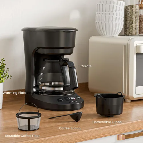 Miniatura 7 de WAA Cafetera de goteo programable de 5 tazas, cafetera portátil con olla de vidrio y filtro reutilizable, plato para mantener el calor, retrasar