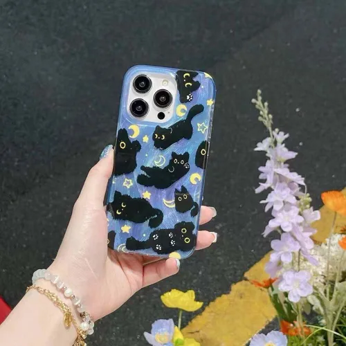 Miniatura 2 de Funda de teléfono para iPhone 11 con patrón de gato lindo, estética, genial y femenina con correa de encantos de teléfono y cadena, funda protectora