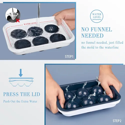 Miniatura 7 de Molde redondo para cubitos de hielo con tapa, máquina de bolas de hielo de esfera de 2.2 pulgadas, molde grande para cubitos de hielo para whisky