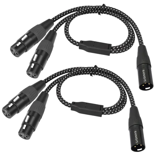 Cable XLR macho a doble hembra de 2 pies - Cable de audio blindado XLR de 3 pines para división de micrófono y uso en estudio, paquete de 2