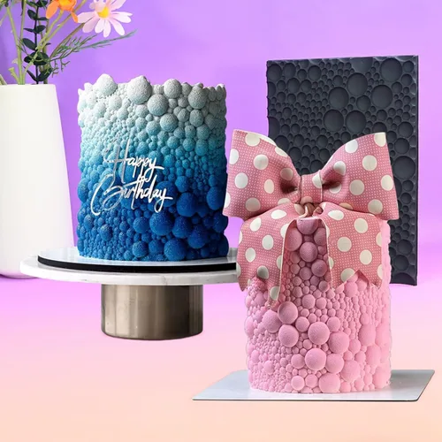 Miniatura 4 de mostsom Molde de silicona para pastel de encaje para fondant y chocolate, decoración de burbujas redondas en relieve, herramientas de horneado