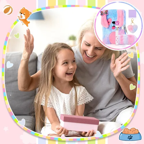 Miniatura 6 de Juego de cuadernos de peluche con diseño de arcoíris, cuaderno esponjoso para niñas, diario privado bordado, bloc de notas con candado, bolígrafo