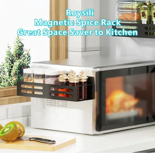 Miniatura 3 de Estante magnético para especias para refrigerador, estante magnético para nevera, estantes magnéticos para refrigerador, paquete de 4 unidades, Negro