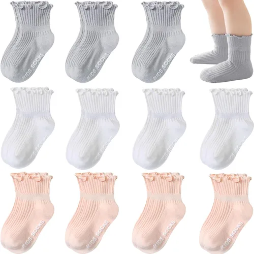 Miniatura 9 de Calcetines antideslizantes para bebés y niñas, calcetines de algodón con empuñaduras, paquete múltiple, calcetines de dibujos animados de tobillo