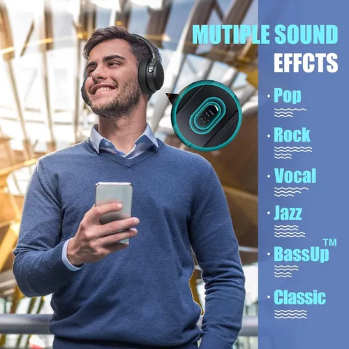 Miniatura 2 de BERIBES Auriculares Bluetooth sobre la oreja, tiempo de reproducción de 65 horas y 6 modos de música ecualizados, auriculares inalámbricos
