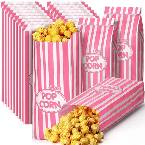 Sherr 1000 Piezas Bolsas de Palomitas de Maíz de 1 oz a Granel Rosa con Rayas Retro Desechables para Noches de Película Navidad Circo Carnaval