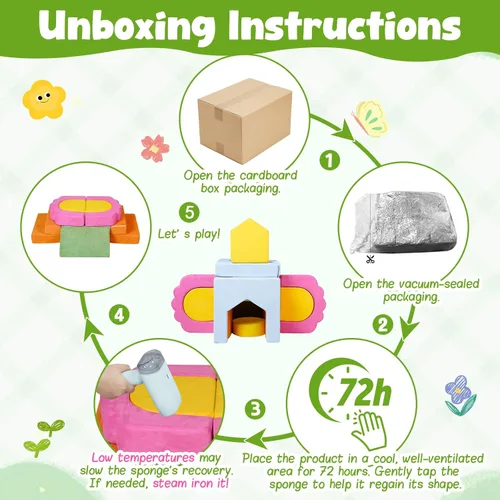 Miniatura 6 de Juego de bloques modulares de escalada de espuma de 13 piezas para niños pequeños, estructura floral suave para juegos de gatear y escalar