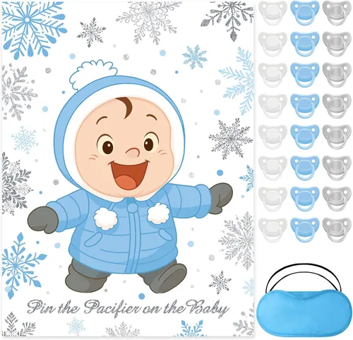 Miniatura 27 de Faccito Pin The Chupete - Juego de baby shower, decoración de fiesta de baby shower, incluye póster grande, 24 calcomanías para chupete, juego
