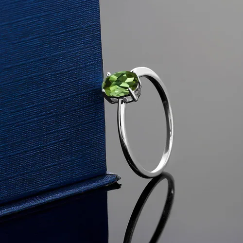 Miniatura 17 de Gem Stone King Anillo de compromiso solitario con piedra preciosa de oro blanco de 10 quilates, ovalado, 0.27 x 0.19 pulgadas, anillo de promesa