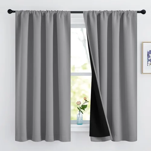 Miniatura 39 de NICETOWN Cortinas blancas 100% opacas, 2 capas gruesas completamente opacas con bolsillo para barra, cortinas aislantes térmicas para Blanco puro