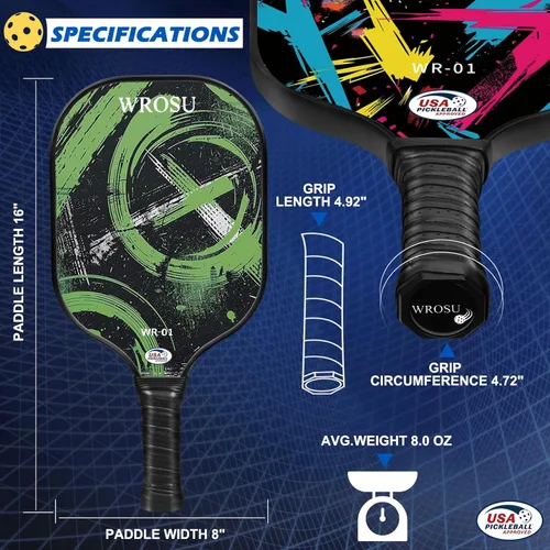 Miniatura 5 de Carbon Fiber Pickleball Paddles Set of 4 or 2 Rackets,USAPA Approved Pickleballs Equipment with Balls,Bag,Accessories,Carbon Fiber T300 Lightweight